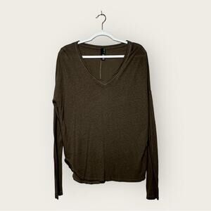 NWOT | Bobi | V-Neck Linen Long Sleeve Tee | Brown | Large